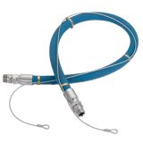 Hose with swivel connection with male thread and safety wire